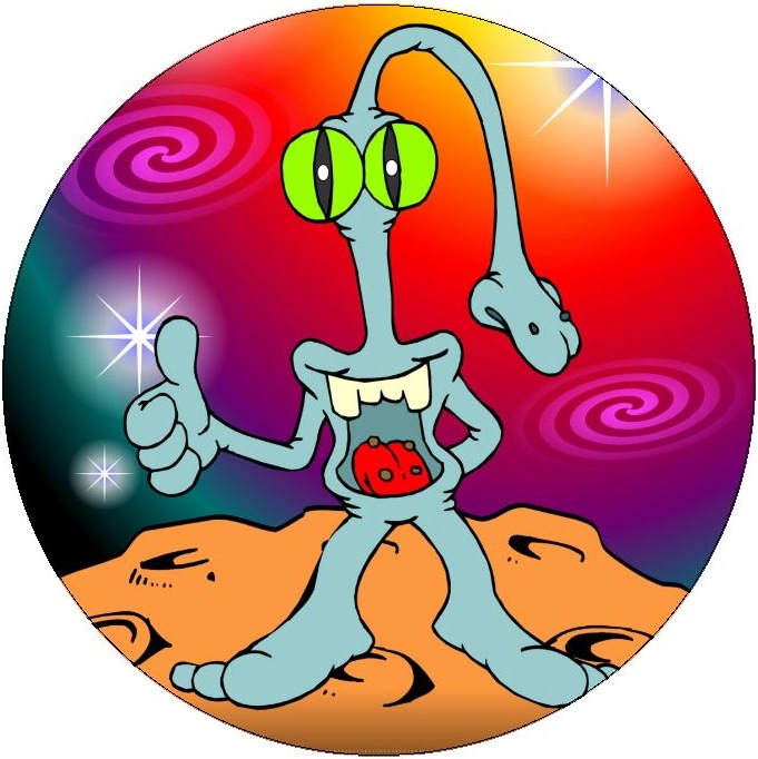 Space Alien and UFO Pinback Buttons and Stickers