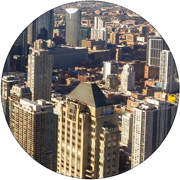 Chicago Aerial View Pinback Buttons and Stickers