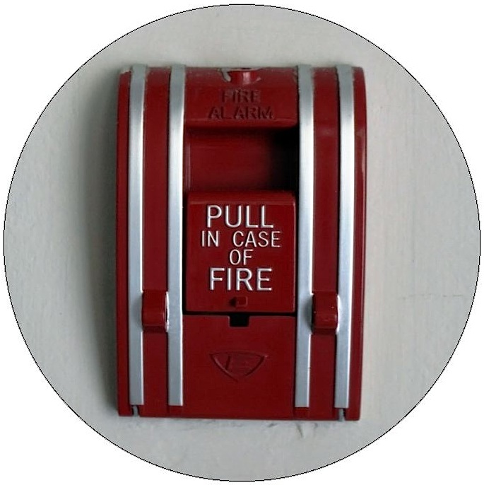 Fire Alarm Pinback Buttons and Stickers