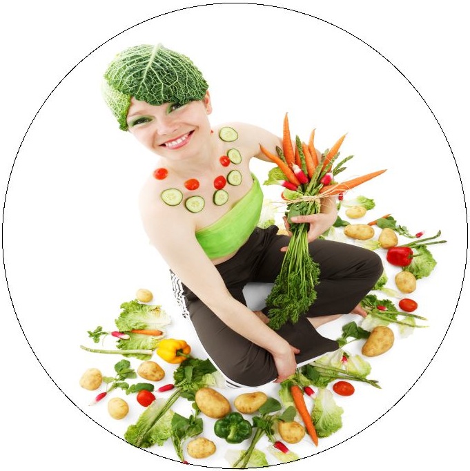Vegetable Lady Pinback Buttons and Stickers
