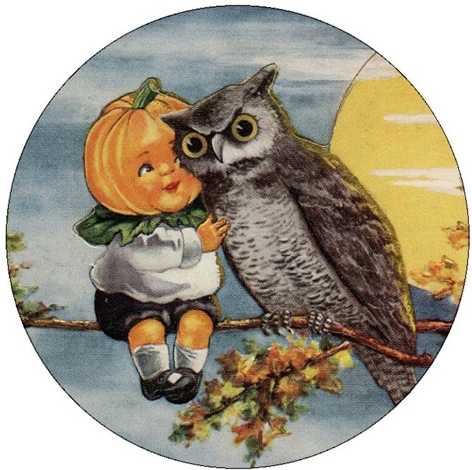 Halloween Owl Pinback Buttons and Stickers